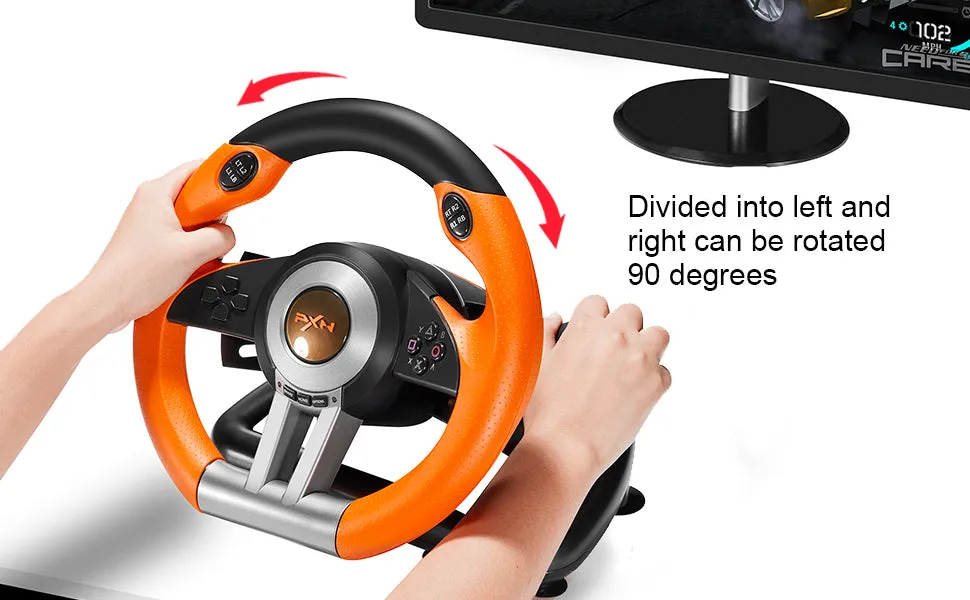 180° Universal Gaming Race Steering Wheel with Shifter & Pedals for PS3 / 4 / PC / Xbox One / Switch