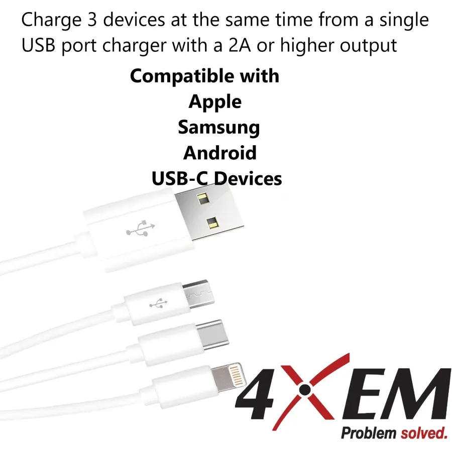 4XEM USB To Lightning Micro USB and USB Type C Cable For iPhone/iPod/iPad/Galaxy 4XUSBMUSB8PINUSBC