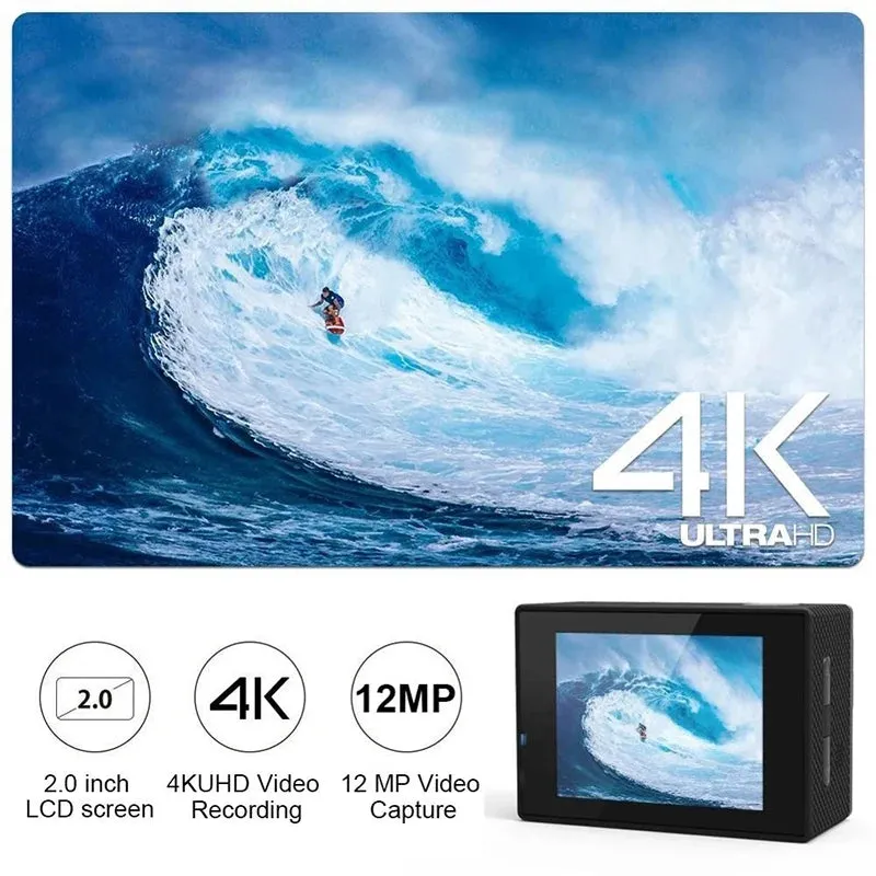 Action Camera Ultra HD 4K/30fps Wi Fi 2.0-inch 170D Underwater Waterproof Helmet Video Recording Cameras Sport Cam