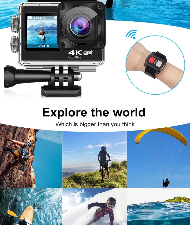 Action Camera Ultra HD 4K/30fps Wi Fi 2.0-inch 170D Underwater Waterproof Helmet Video Recording Cameras Sport Cam