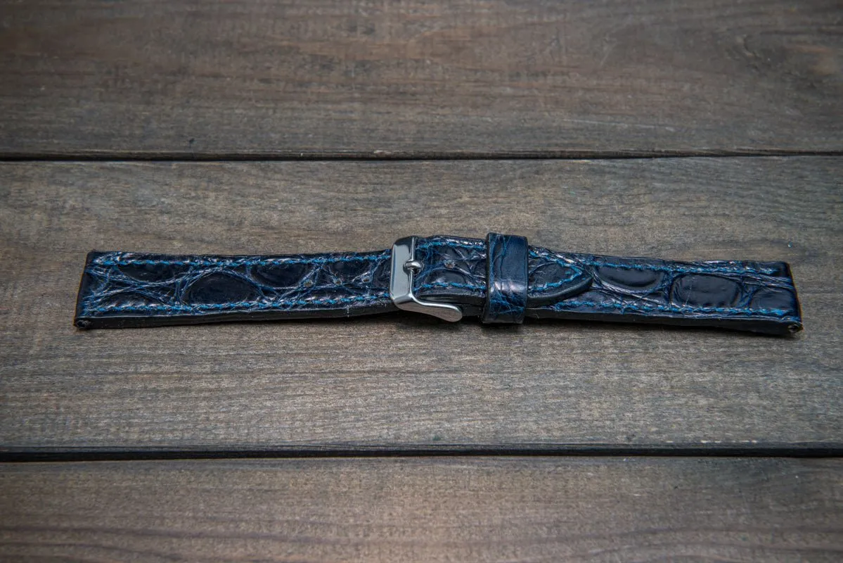 Alligator watch strap, Night Blue, handmade in Finland