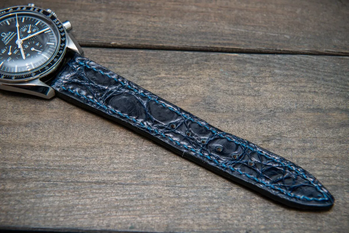 Alligator watch strap, Night Blue, handmade in Finland