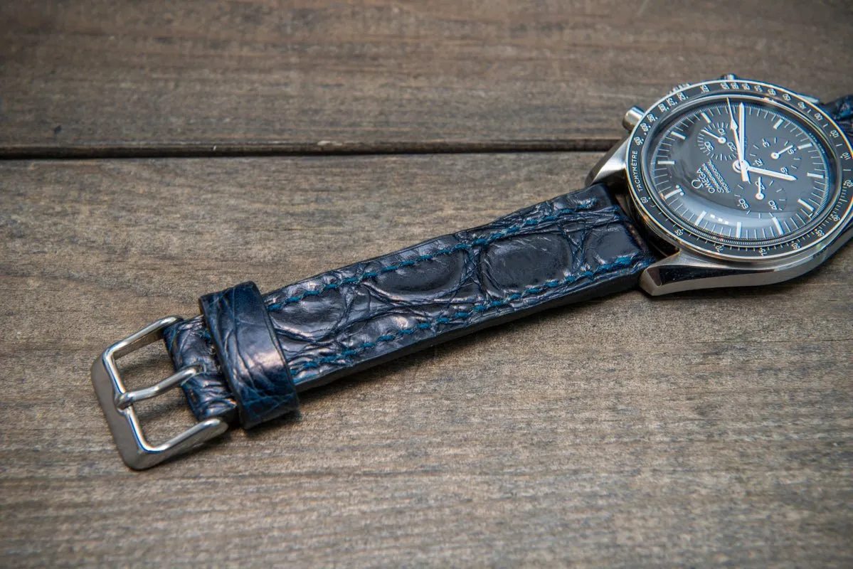 Alligator watch strap, Night Blue, handmade in Finland