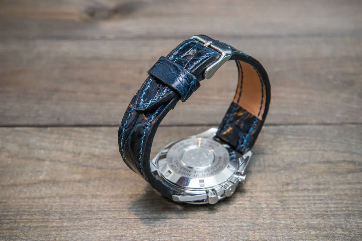 Alligator watch strap, Night Blue, handmade in Finland