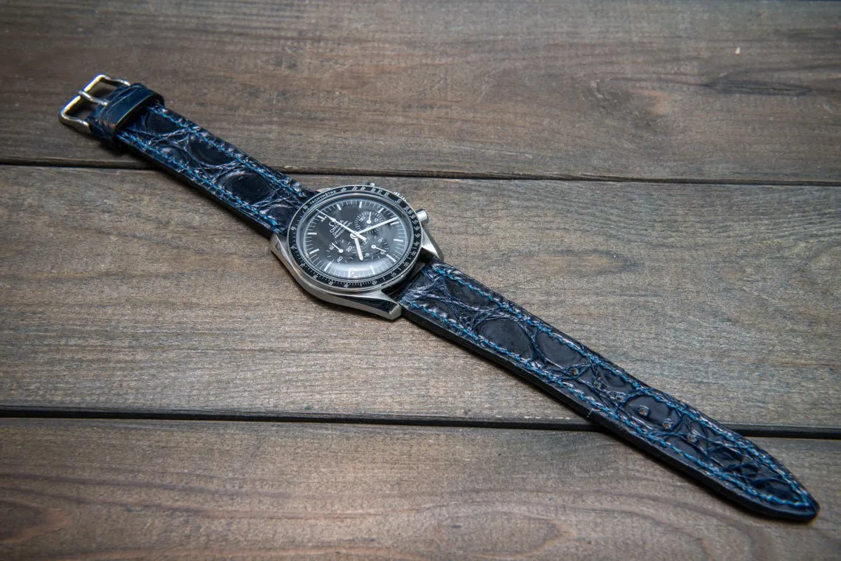 Alligator watch strap, Night Blue, handmade in Finland