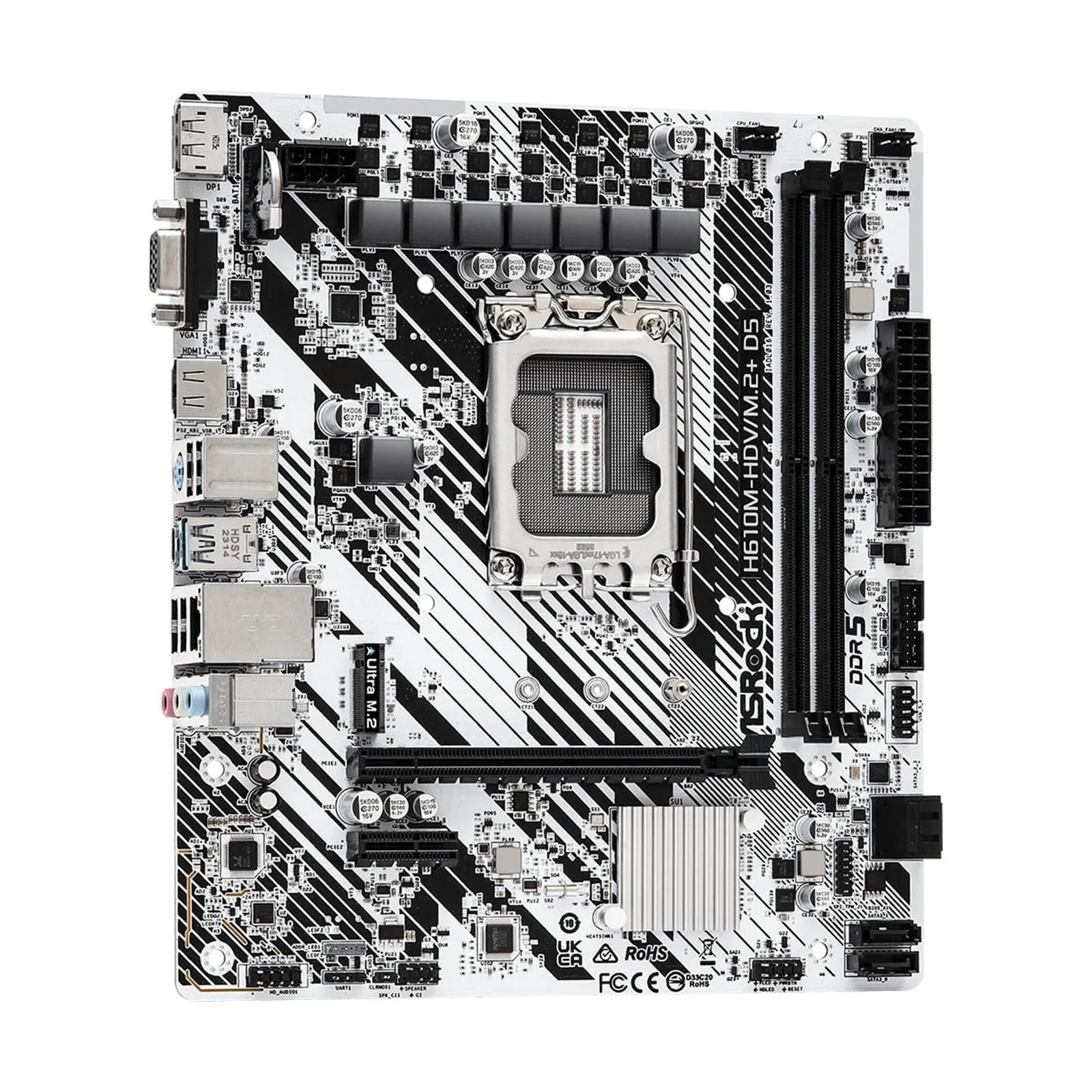 Asrock H610M-HDV/M.2  D5, Intel H610, 1700, Micro ATX, 2 DDR5, VGA, HDMI, DP, PCIe4, 1x M.2