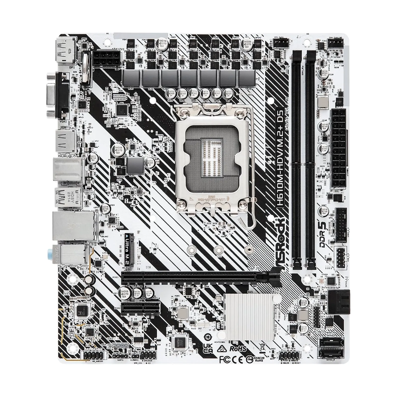 Asrock H610M-HDV/M.2  D5, Intel H610, 1700, Micro ATX, 2 DDR5, VGA, HDMI, DP, PCIe4, 1x M.2