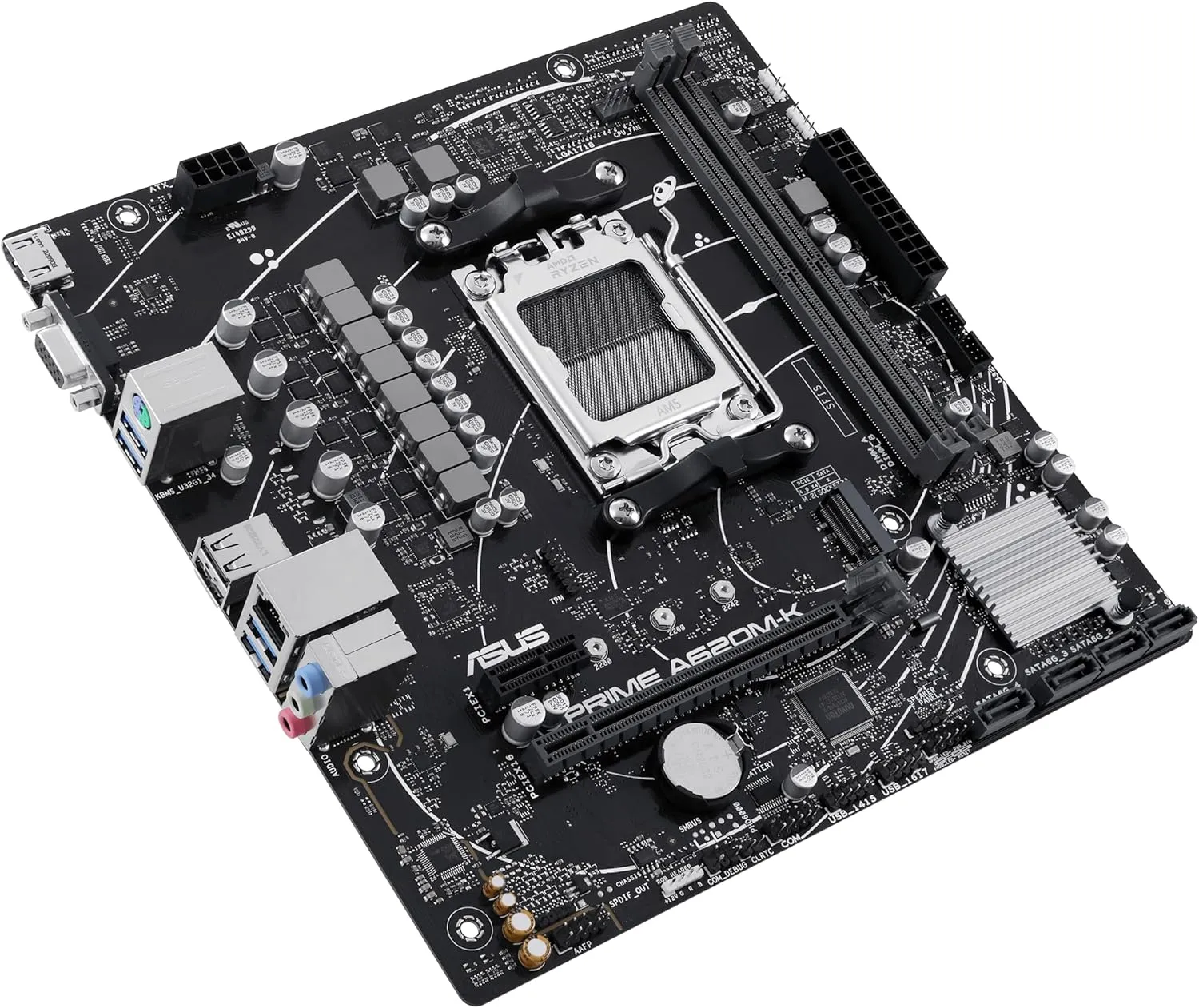 Asus Prime A620M-K Motherboard, AMD A620, AM5, Micro ATX, DDR5, VGA, HDMI, GB LAN, PCIe4, M.2