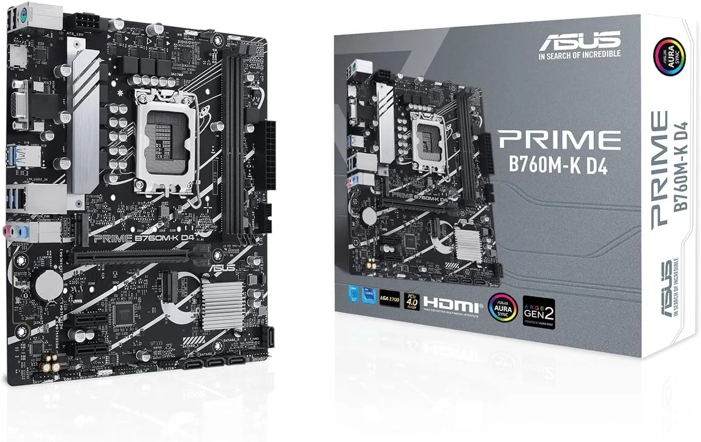 Asus Prime B760M-K Gaming Motherboard, Intel B760, 1700, Micro ATX, DDR5, 2.5G LAN, PCIe4, M.2