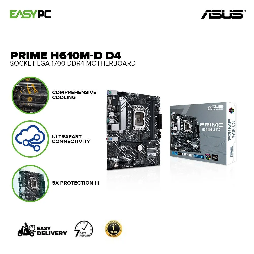 Asus Prime H610M-D D4 Socket LGA 1700 Comprehensive cooling, Ultrafast connectivity 5X Protection III Ddr4 Motherboard