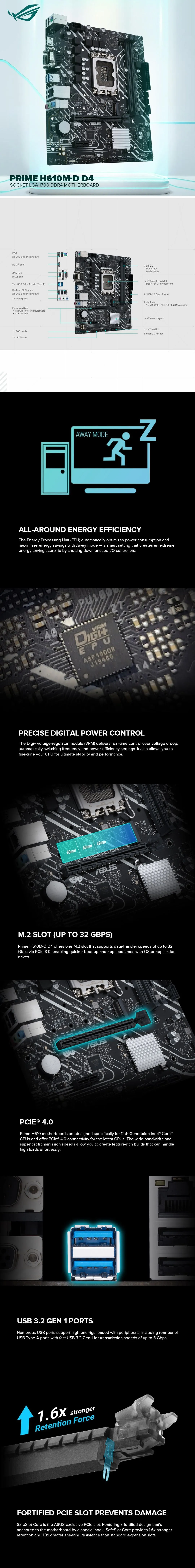 Asus Prime H610M-D D4 Socket LGA 1700 Comprehensive cooling, Ultrafast connectivity 5X Protection III Ddr4 Motherboard