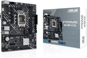 Asus PRIME H610M-K D4 Motherboard, Intel H610, 1700, Micro ATX, 2 DDR4, VGA, HDMI, PCIe4, 1x M.2