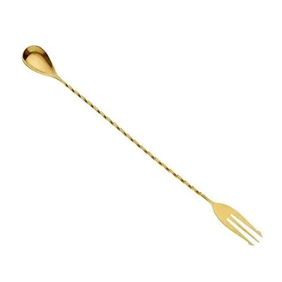 Barfly 12" Bar Spoon with Fork End, Gold Plated