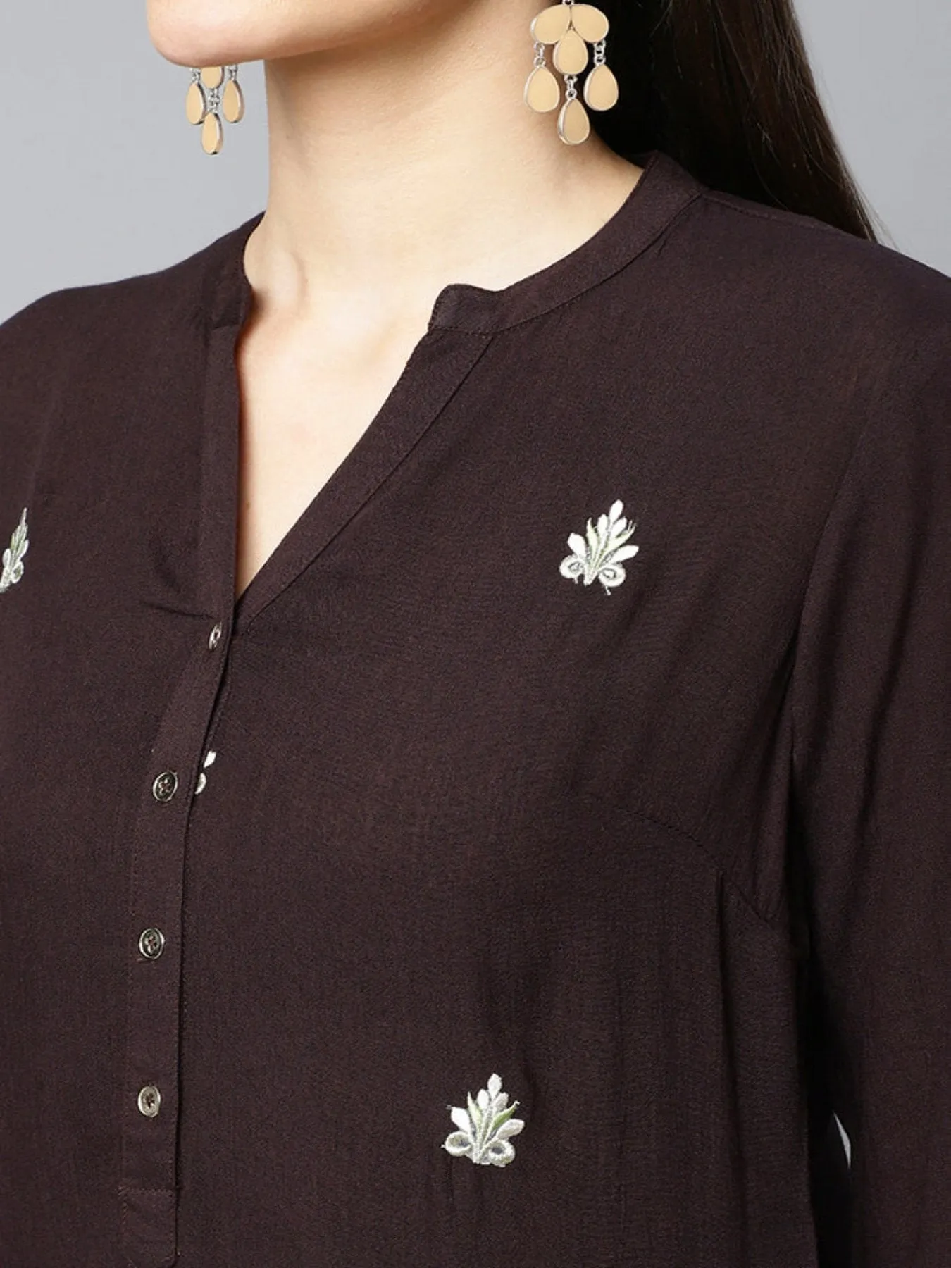 Charcoal Black Embroidered Straight Kurta