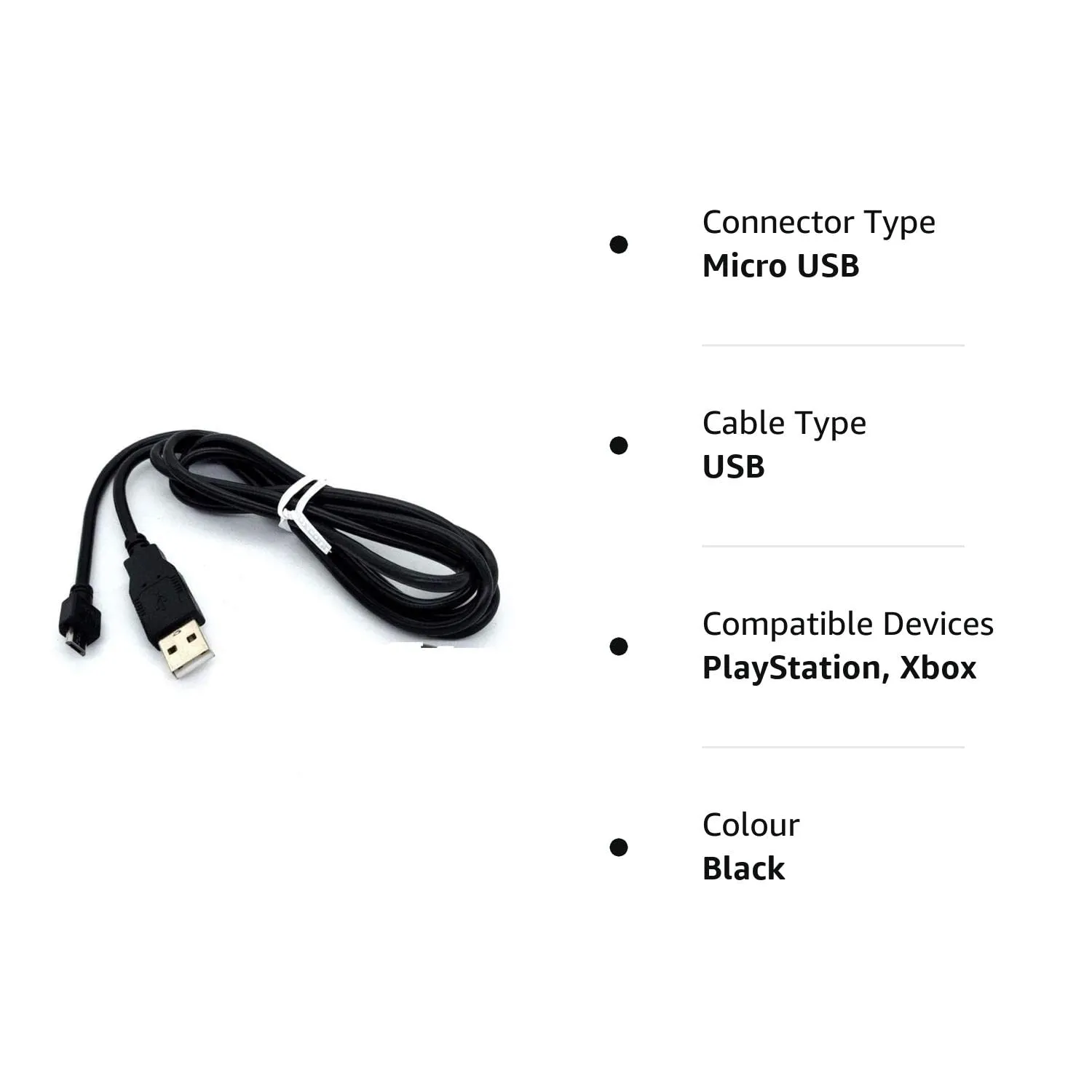 Charging Cable Micro USB Plug Play & Charge Game Pad Controller Charger Cable For Xbox One Sony PS4 Game Pad (Black)