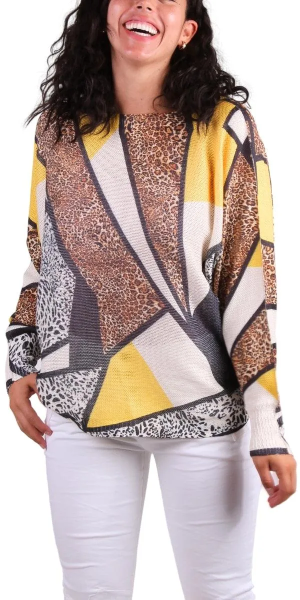 Daria Batwing Sweater with Abstract Leopard Print