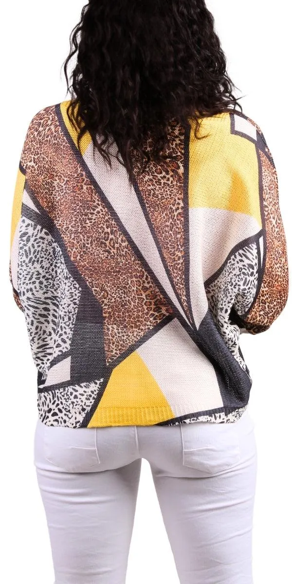 Daria Batwing Sweater with Abstract Leopard Print