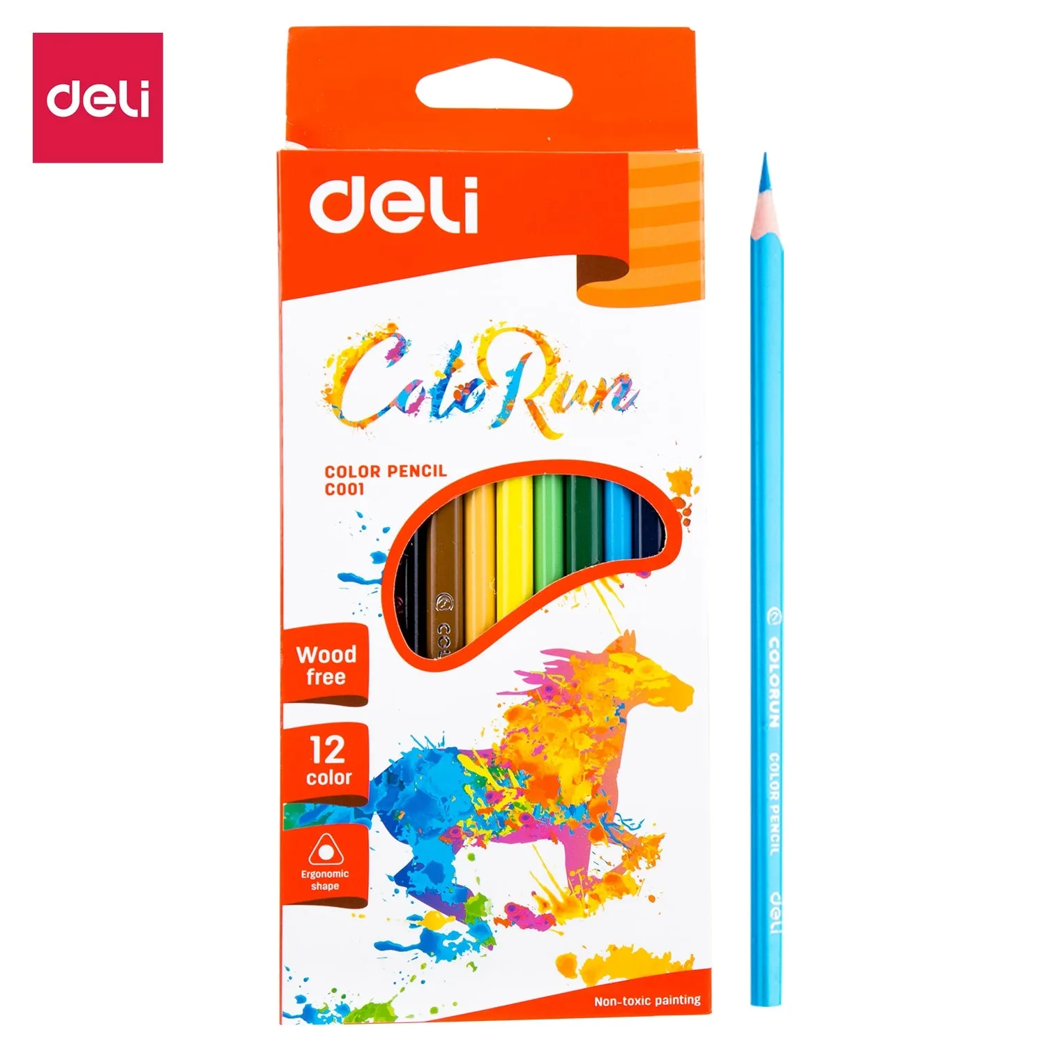 Deli Plastic Colored Pencil Triangle Bright 12C