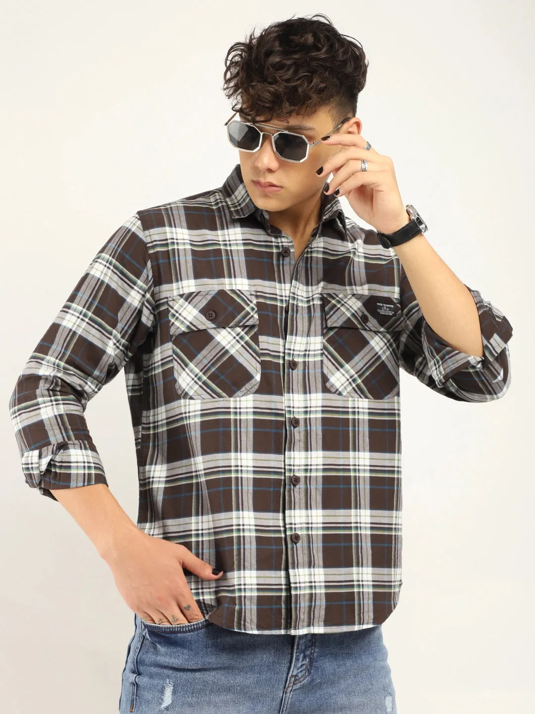 Einar Coffee Check Full Sleeve shirt