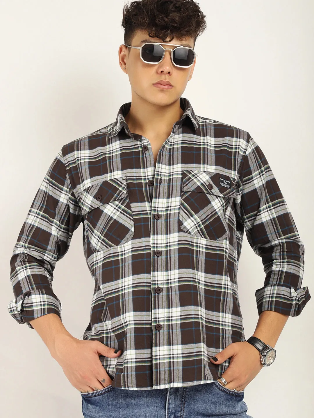 Einar Coffee Check Full Sleeve shirt