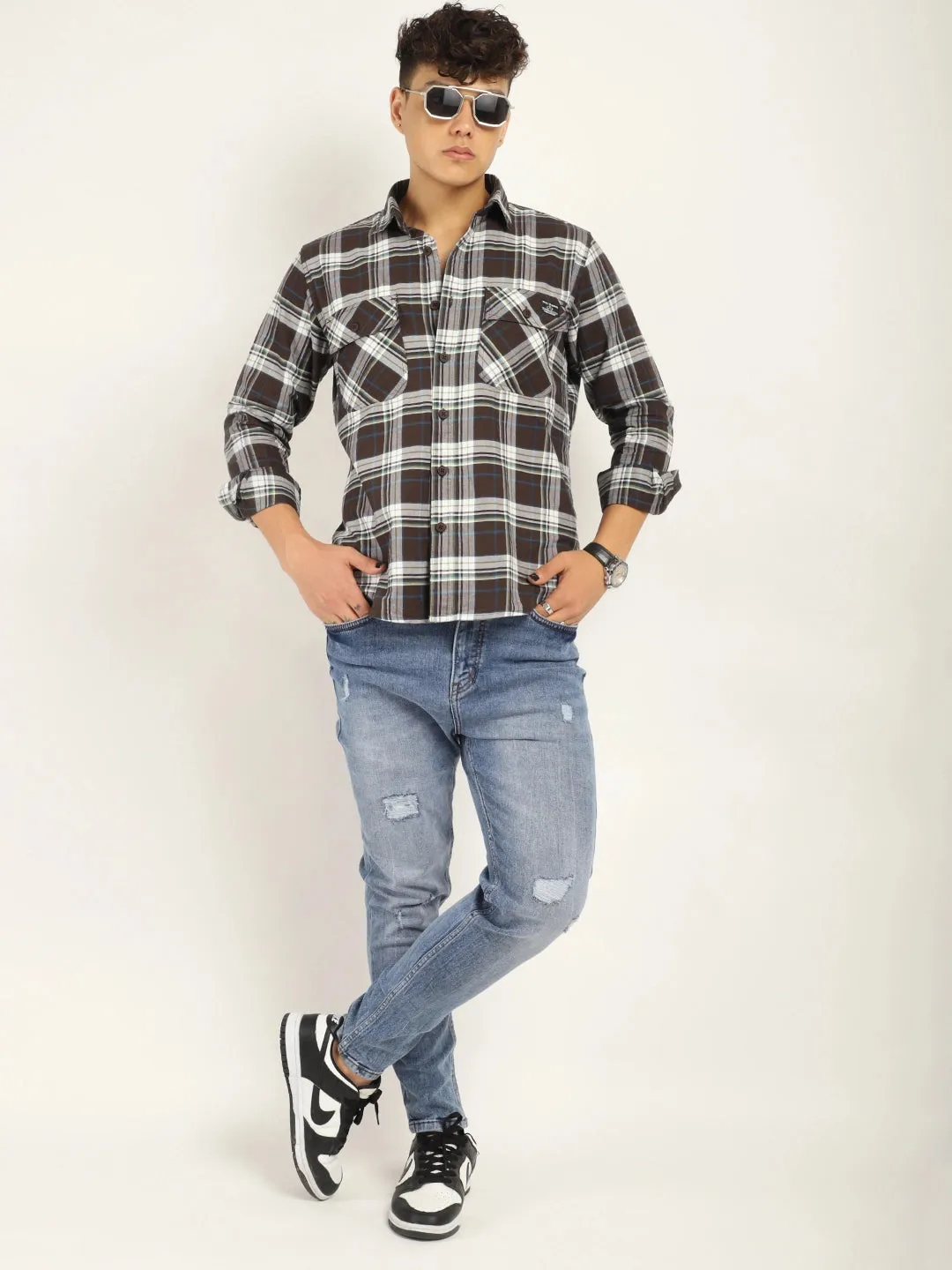 Einar Coffee Check Full Sleeve shirt