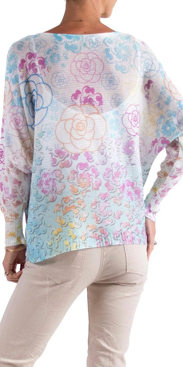 Emy Batwing Sweater With Cascading Floral Print