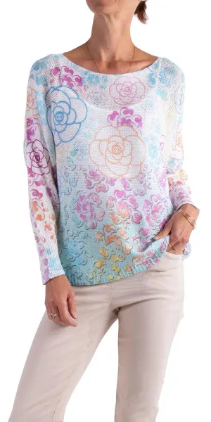 Emy Batwing Sweater With Cascading Floral Print