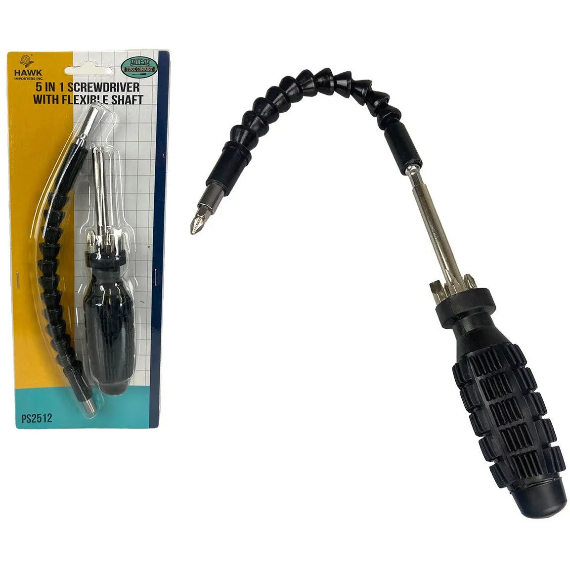 Flexible Neck Screwdriver, 5 Bits in Handle  - PS-92512