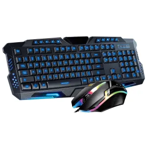 Fresh Fab Finds 114-Key Wired Gaming Keyboard Mouse Set 3-Color Backlit Gaming Keyboard w/ RGB Colorful 1000 DPI Gaming Mouse