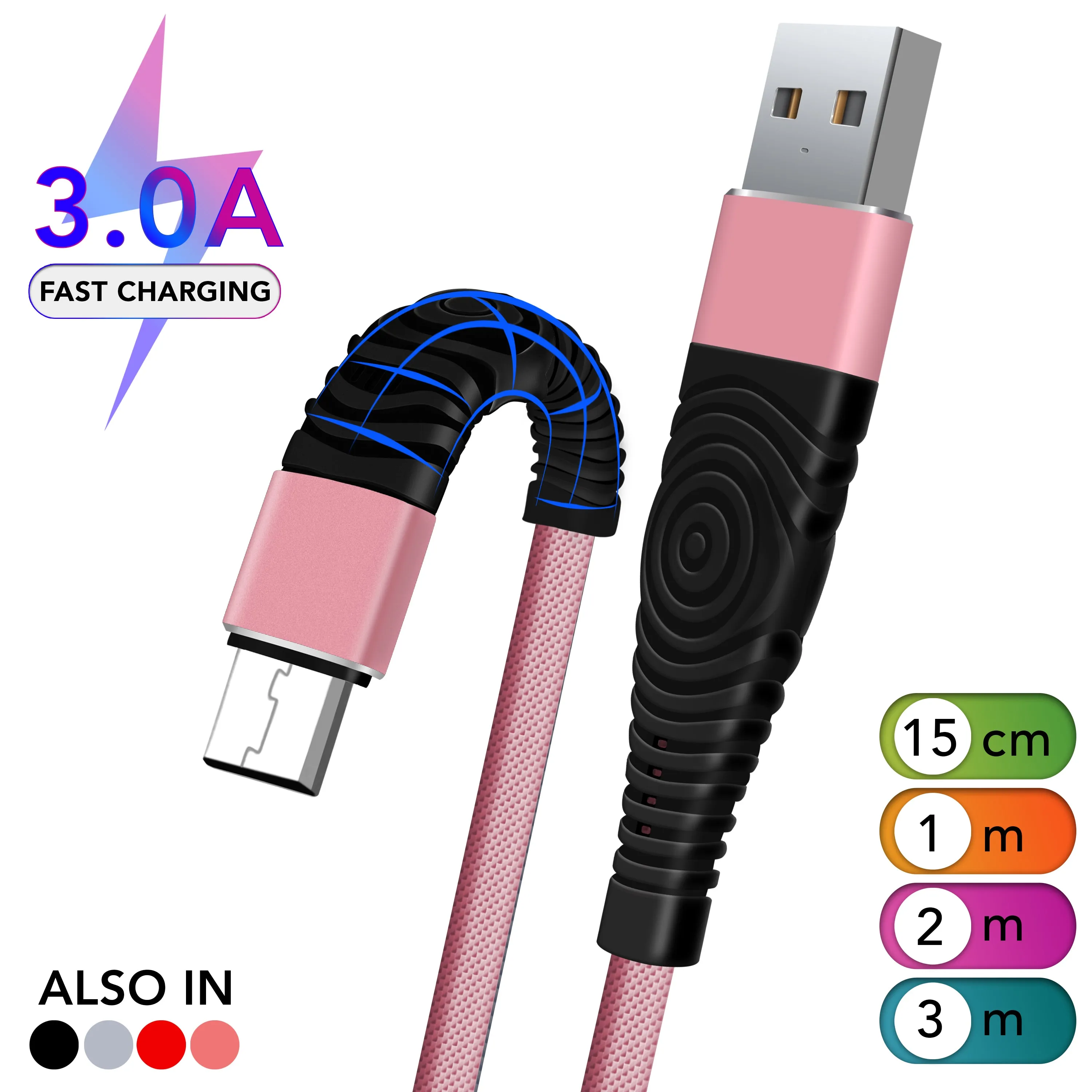 Heavy Duty Nylon Braided Micro USB Cable for Data Sync and Fast Charging