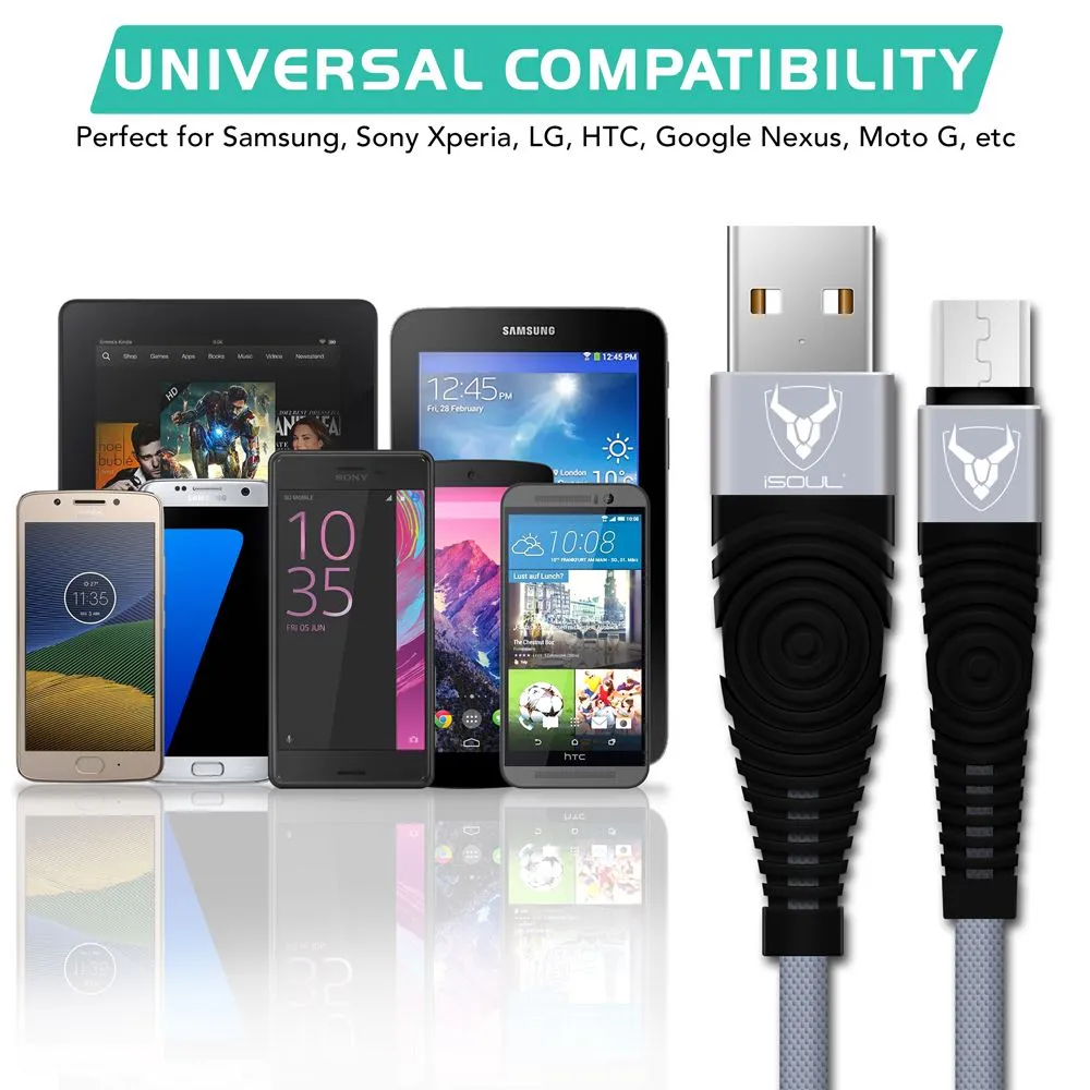 Heavy Duty Nylon Braided Micro USB Cable for Data Sync and Fast Charging