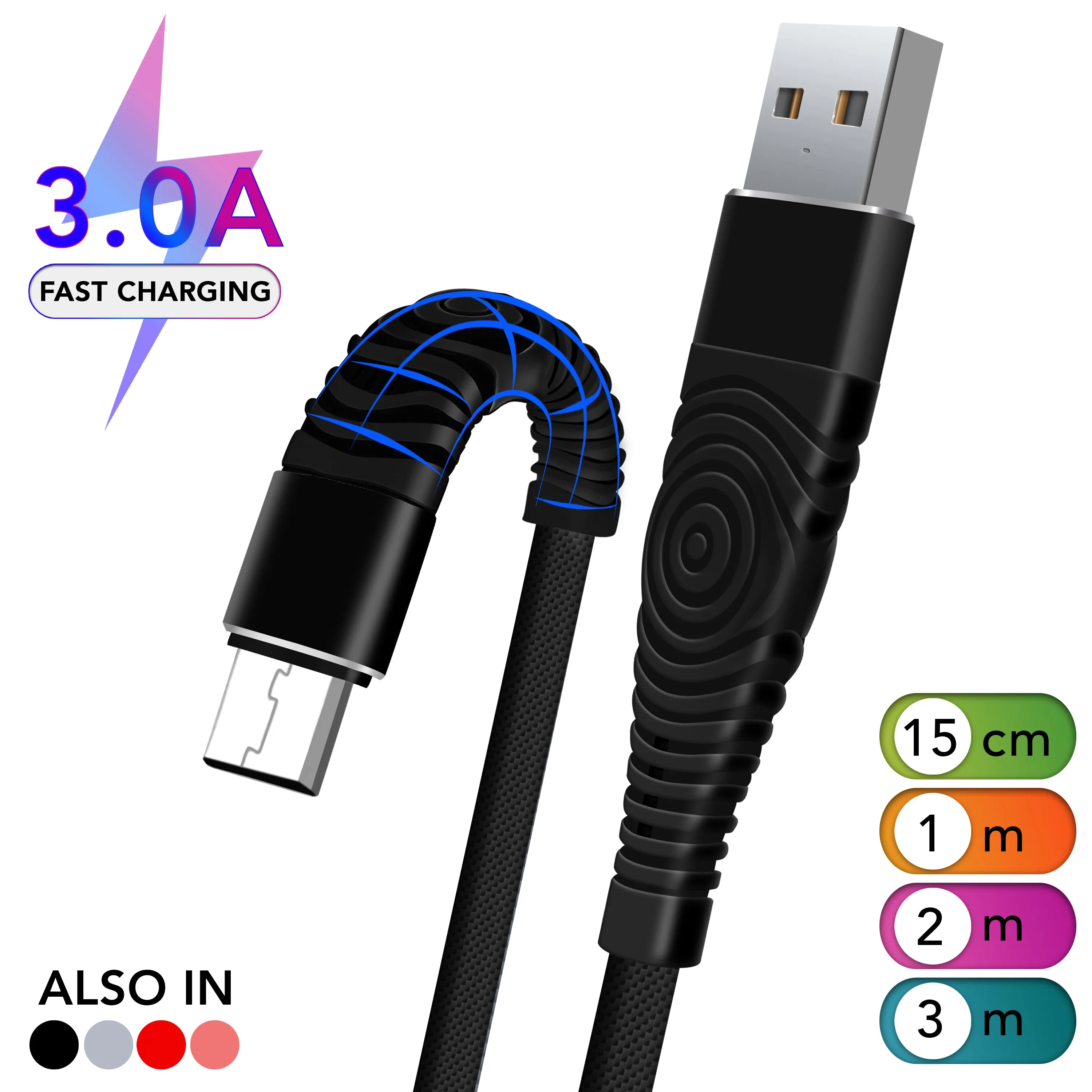 Heavy Duty Nylon Braided Micro USB Cable for Data Sync and Fast Charging