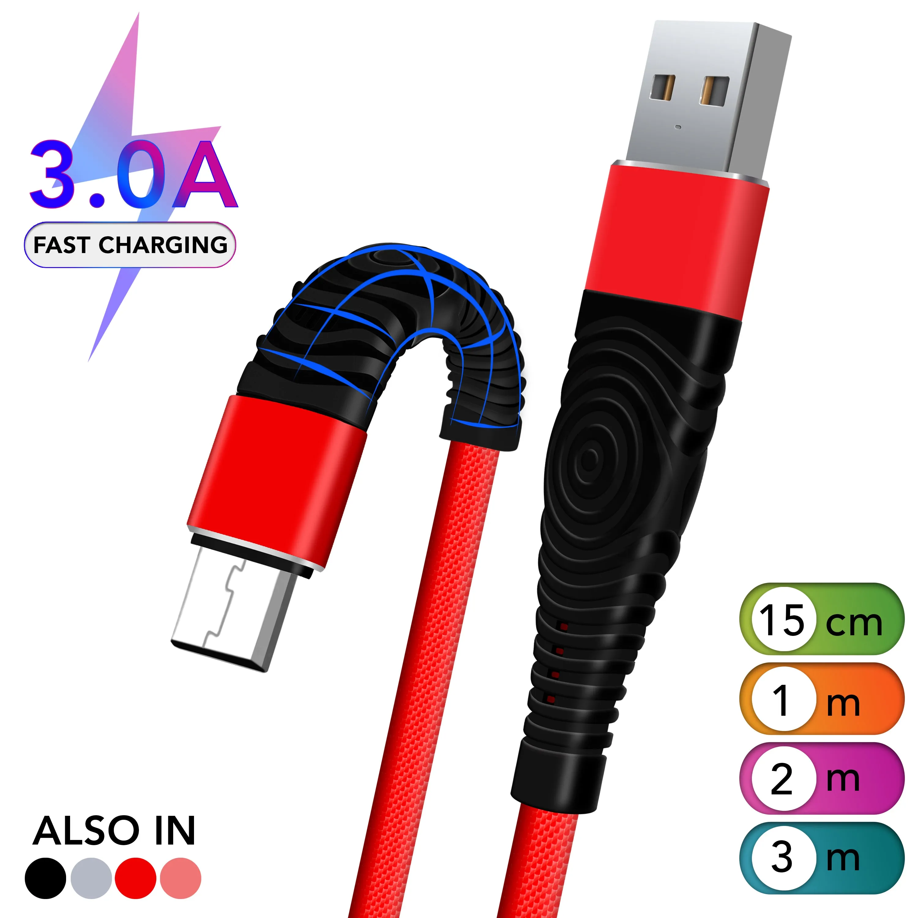 Heavy Duty Nylon Braided Micro USB Cable for Data Sync and Fast Charging