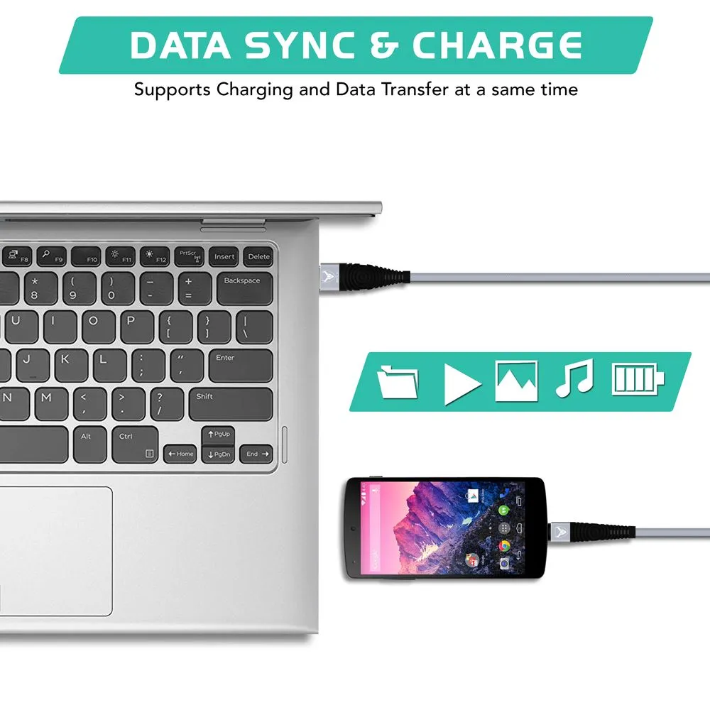 Heavy Duty Nylon Braided Micro USB Cable for Data Sync and Fast Charging