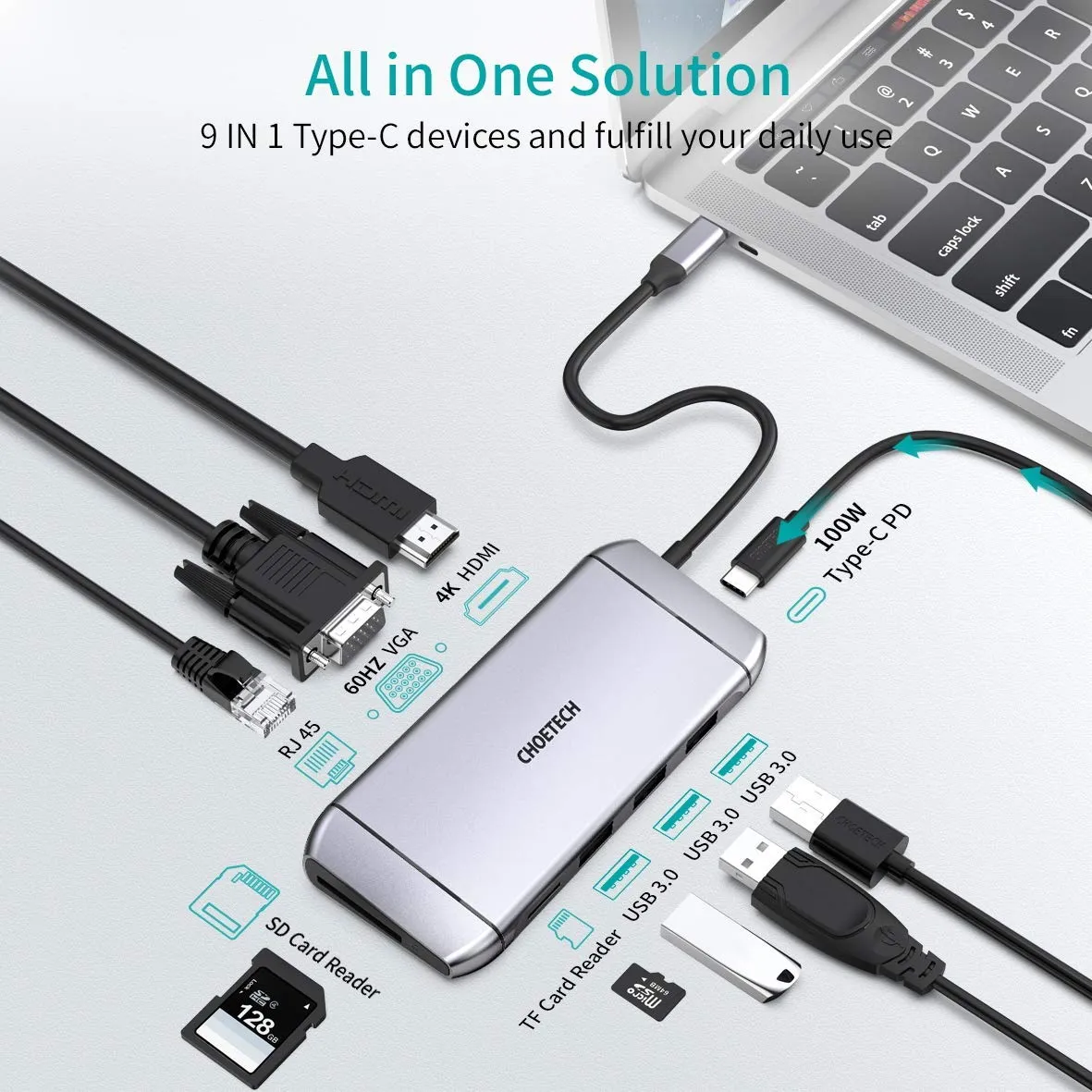 HUB-M15 Choetech 9-in-1 USB-C Multiport Adapter