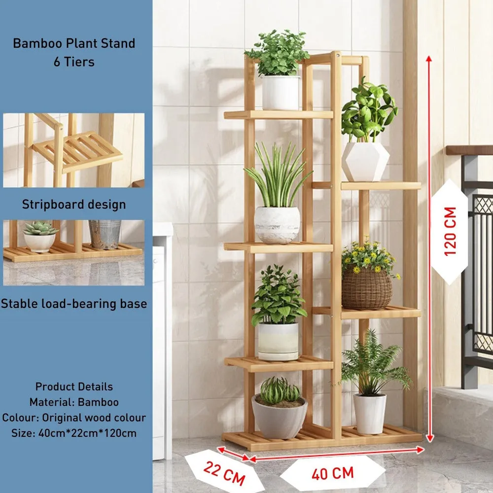 Large Capacity Bamboo Plant Stand Rack, 6 Tier - Noveden