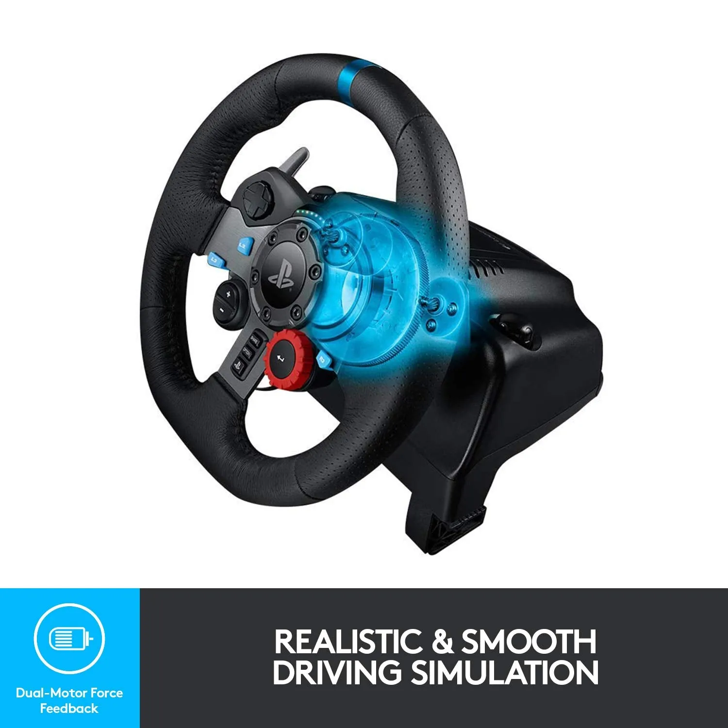 Logitech G29 Driving Force Racing Wheel and Floor Pedals, Real Force, Stainless Steel Paddle Shifters, Leather Steering Wheel Cover, Adjustable Floor Pedals, PS5/PS4/PS3/PC/Mac – Black