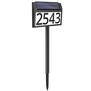 MAXvolador Solar Address Sign Lighted House Numbers Waterproof, Solar Powered LED Illuminated Address Plaques with Stakes, 3-Color in 1 Outdoor Address Number for Home Street Yard Driveway