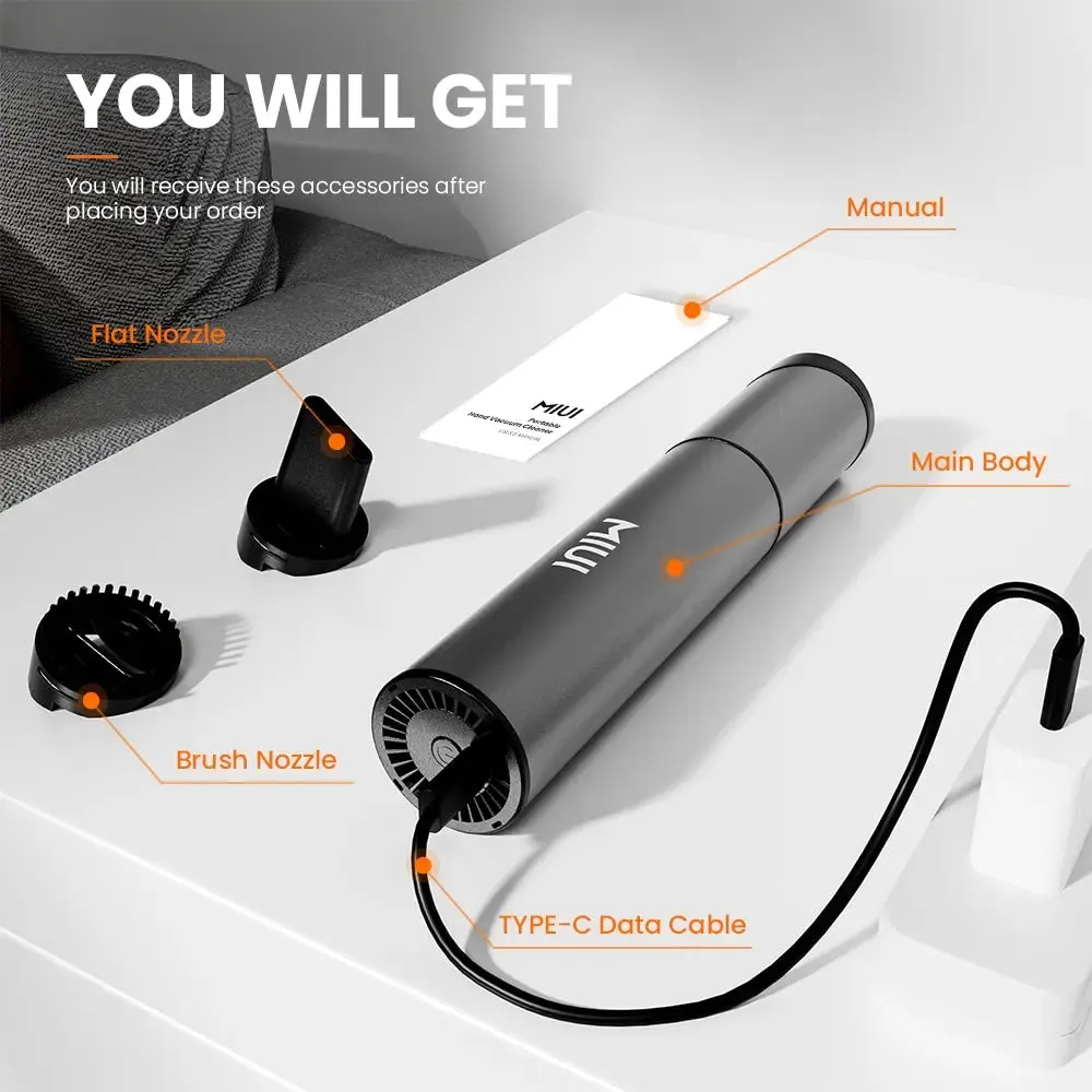 MIUI Mini Portable Vacuum Cleaner Cordless Handheld Vacuum with 3 Suction Heads Easy to Clean for Desktop Keyboard Car USB