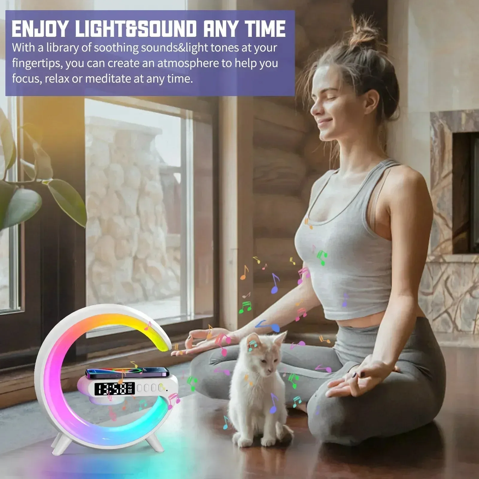 Multifunction 15W Wireless Charger with RGB Night Light, Speaker, and Fast Charging for All Phones(IPHONE,SAMSUNG,XIAOMI,HUAWEI)