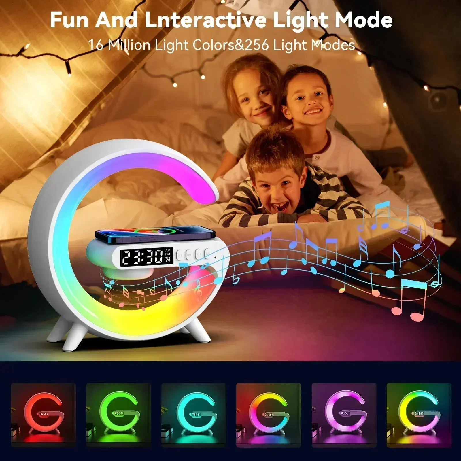 Multifunction 15W Wireless Charger with RGB Night Light, Speaker, and Fast Charging for All Phones(IPHONE,SAMSUNG,XIAOMI,HUAWEI)