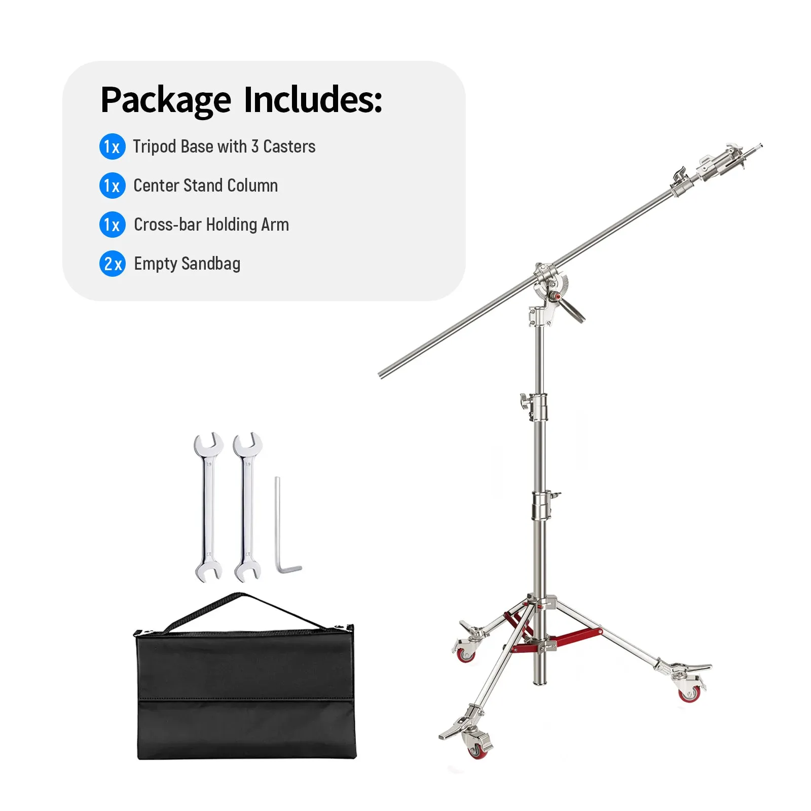 NEEWER 305cm Stainless Steel C Stand Light Stand with Casters