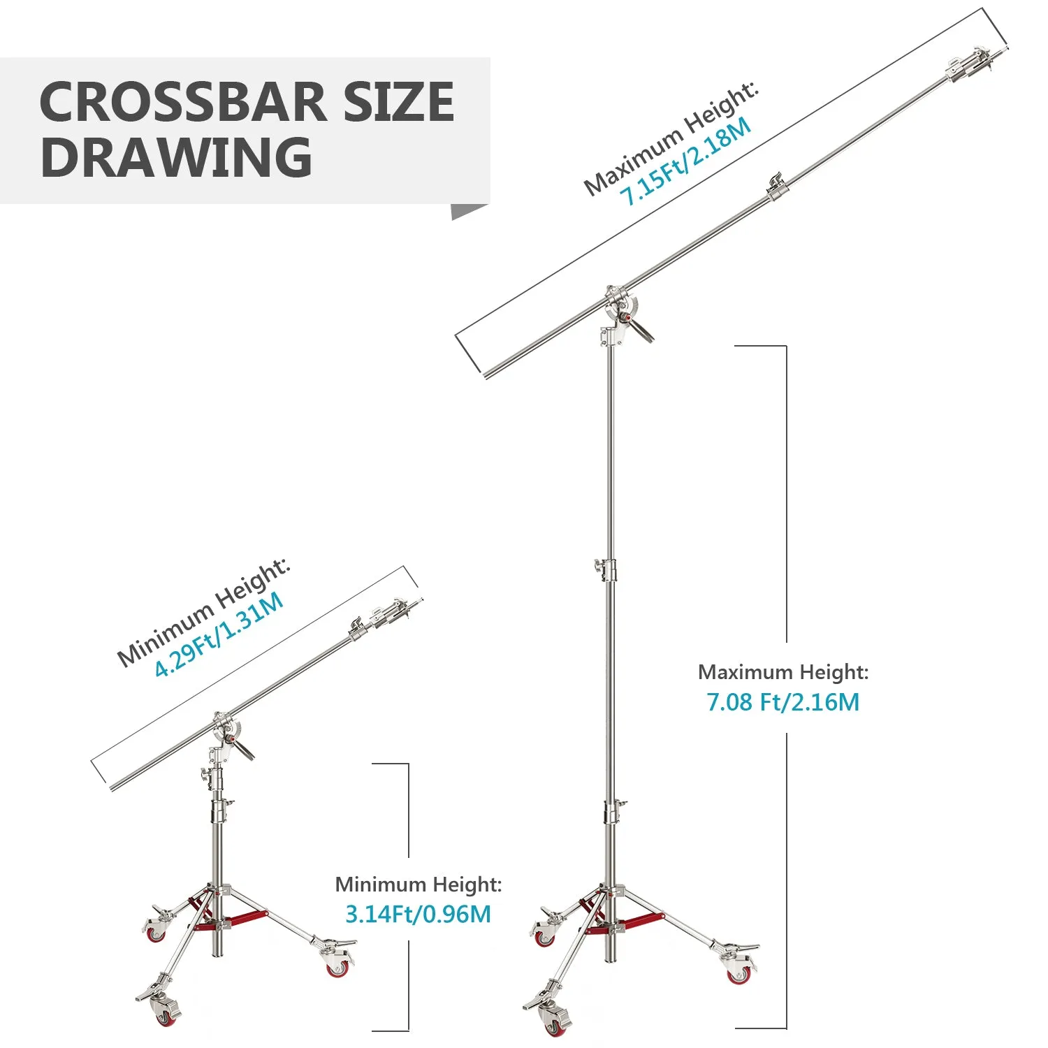 NEEWER 305cm Stainless Steel C Stand Light Stand with Casters