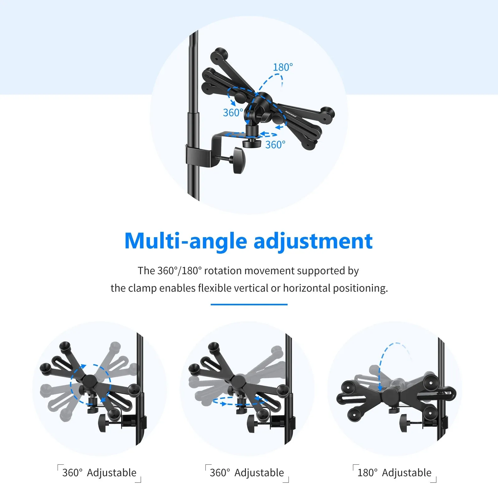 NEEWER 7-14 inch Adjustable Tablet Holder Mount with 360 Degree Swivel Clamp