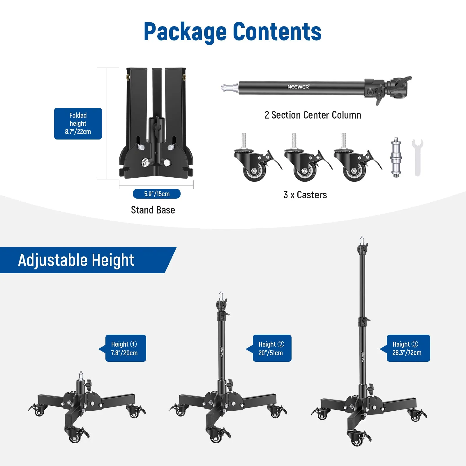 NEEWER 72cm Dolly Heavy Duty Light Stand