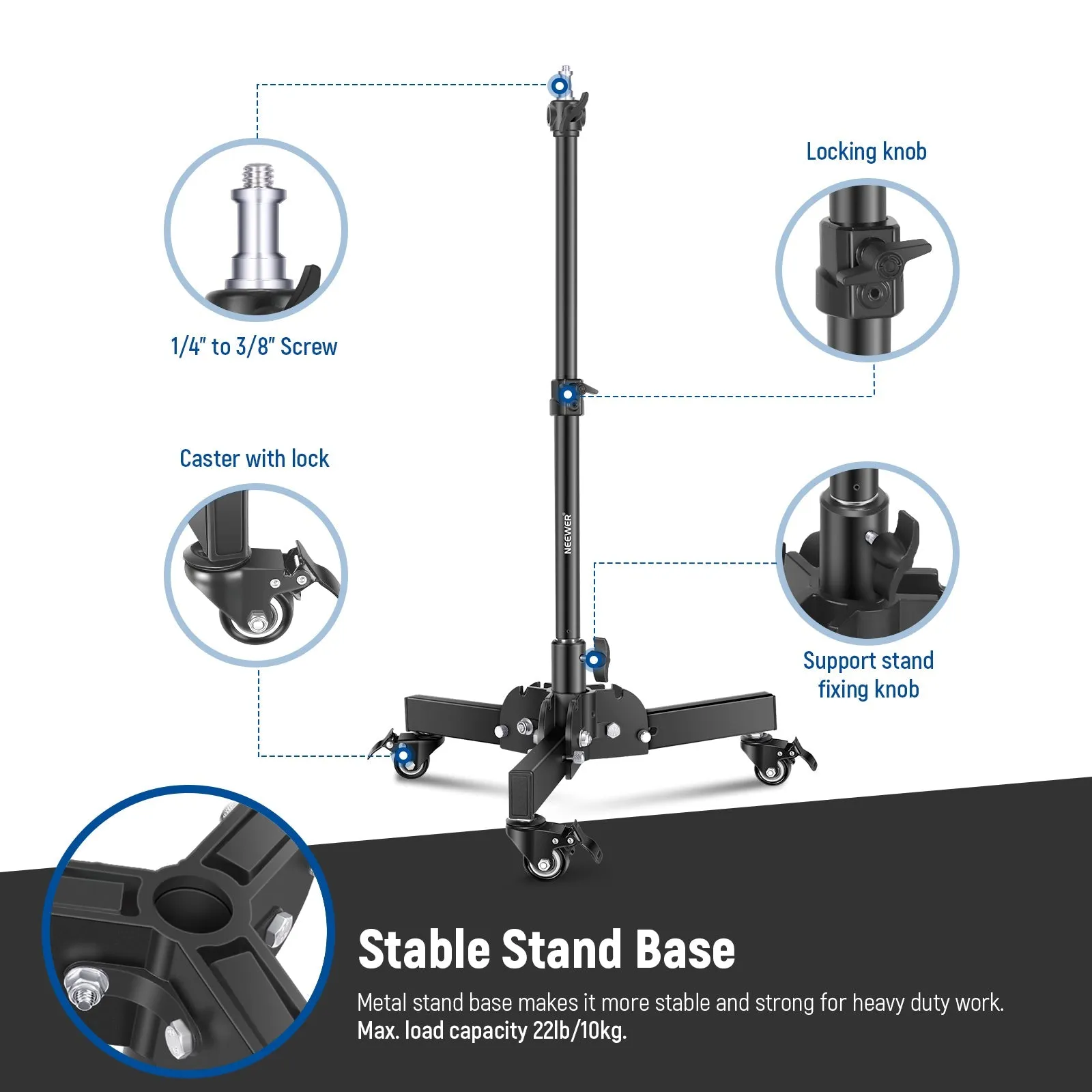 NEEWER 72cm Dolly Heavy Duty Light Stand