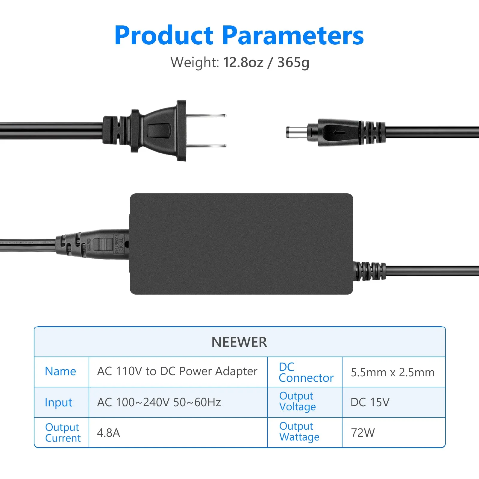 NEEWER AC 110V to DC 15V Power Adapter for RL-18