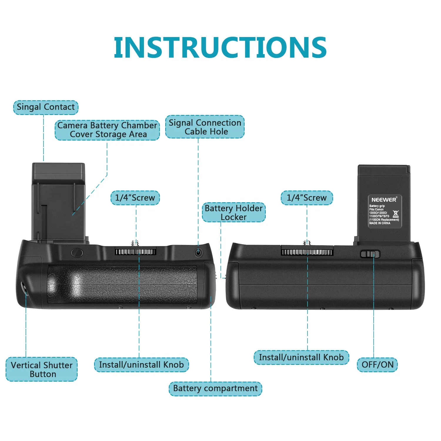 NEEWER Battery Grip For Canon EOS 1100D/ Canon EOS Rebel T3/ Canon ESO KISS X50