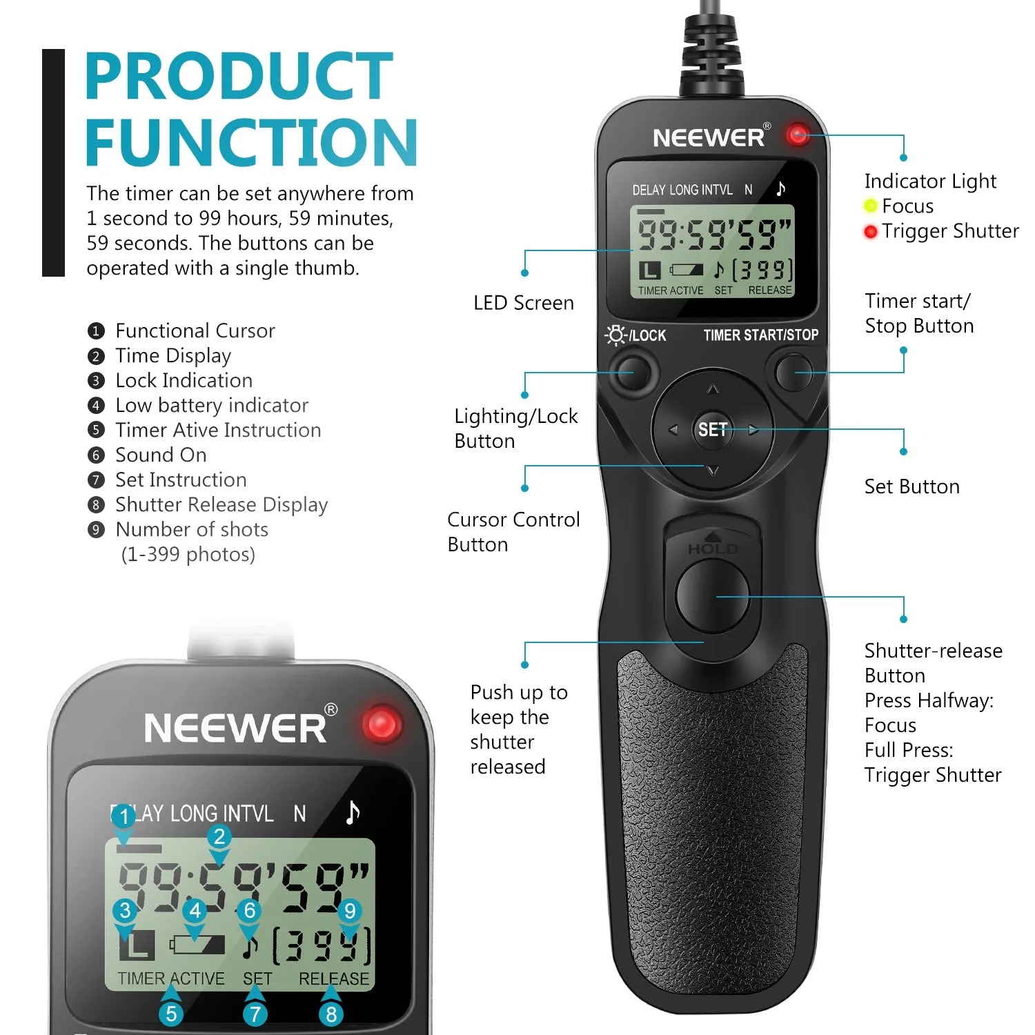 NEEWER Timer Remote Control for Canon/Contax/Pentax/Samsung