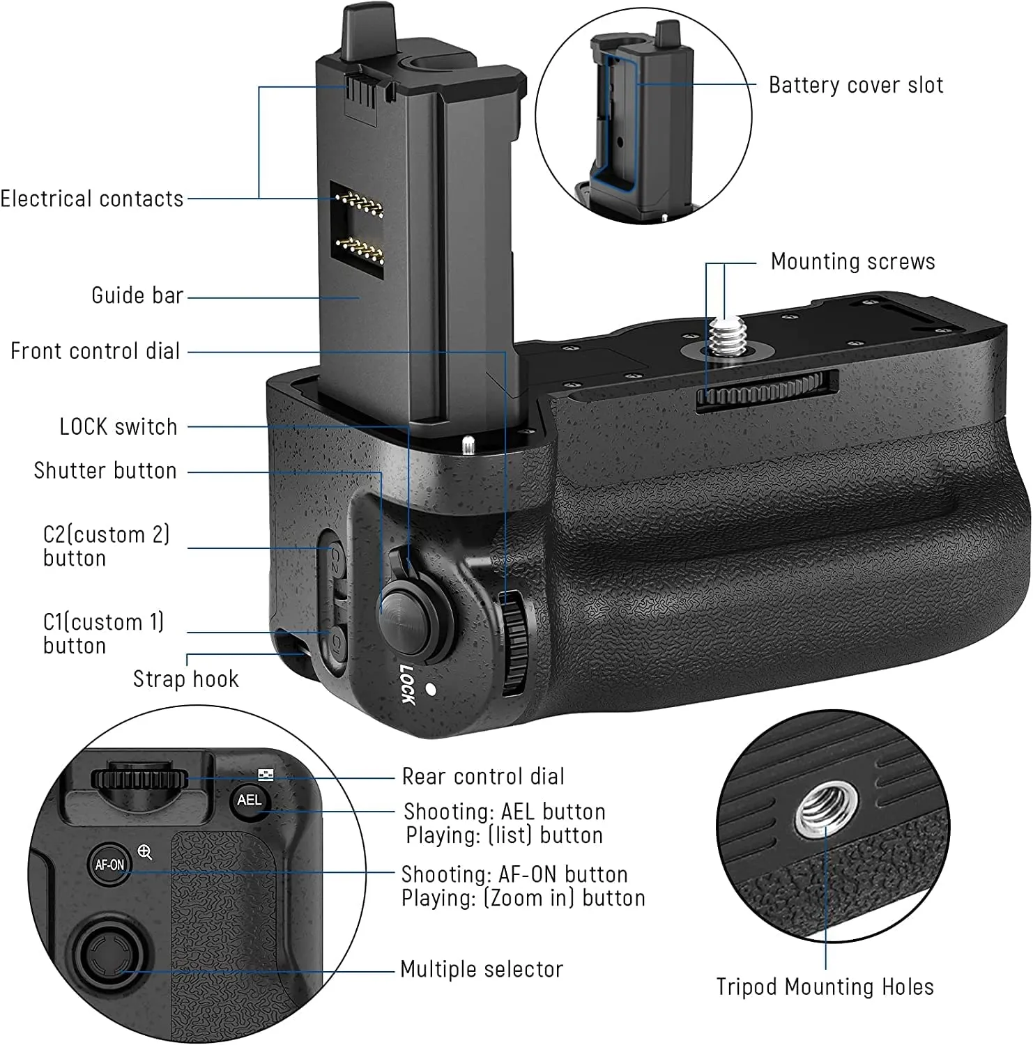 NEEWER VG-C4EM Replacement Battery Grip for Sony A9II A7IV A7RIV A7RV A7SIII A1 with Remote Control